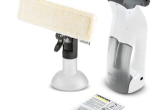 Kärcher Lavavetri Aspiragocce WV 1 Plus per la Pulizia di Vetri,VERSIONE BIANCA, Specchi, Piastrelle, Doccia, Piani a Induzione, Peso: 0,5 kg, Flacone Spray e Panno Microfibra, Detergente 20 ml