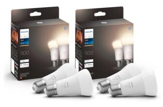 Philips Hue White 4 Lampadine Smart LED, Attacco E27, 9.5W, Luce Bianca, Dimmerabile, Controllo con Bluetooth e Hue App, Funziona con Alexa, Google Assistant e Apple HomeKit
