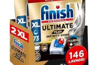 Finish Ultimate PLUS Infinity Shine Pastiglie Lavastoviglie, 146 Capsule Lavastoviglie, Pastiglie per Lavastoviglie contro lo Sporco e i Residui Incrostati