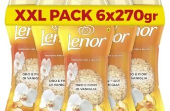 Lenor Profumatore Bucato Perle Profumate Lavatrice,Oro e Fiori Di Vaniglia, Maxi Formato 6 x 270g, Intensificatore Di Profumo