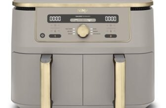 Ninja MAX Doppia Zona, Friggitrice ad aria digitale senza olio con doppio cestello, 6 in 1, 9,5 L, cestelli lavabili in lavastoviglie, antiaderenti, Pietra Oro, DZ400EUSTGD