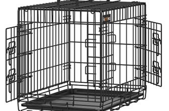 Feandrea Gabbia per Cani Pieghevole, con 2 Porte, Vassoio Rimovibile, 61 x 43,5 x 50,5 cm, S, Nero PPD024B01