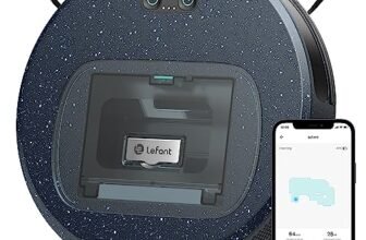 LEFANT F1 Robot Aspirapolvere con Potenza 5000 Pa, Design Ultra Sottile 28×6,9 cm, Autonomia 250 Minuti, Contenitore Polvere Visibile 600 ml, Ideale per Peli Animali