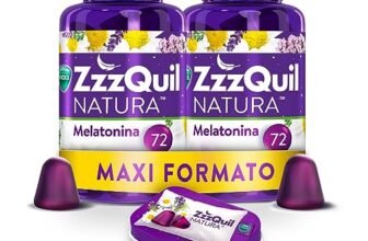 ZzzQuil Natura Integratore con Melatonina pura ed Estratti Di Valeriana Per Dormire, Camomilla e Lavanda, Maxi Formato Frutti Di Bosco 2×72 Gommose + Travel Case Viola