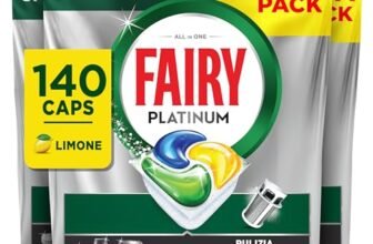 Fairy Platinum Detersivo Pastiglie Lavastoviglie Brillantante, 140 Capsule Lavastoviglie, Limone, Con Sistema Di Prelavaggio Integrato, Efficace Nelle Sfide Difficili Contro Lo Sporco