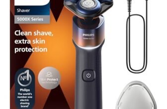 Philips Shaver 5000X Series Rasoio elettrico Wet and Dry tecnologia Skin Protect, testina flessibile a 360°, 1 ora di ricarica/ricarica rapida di 5 minuti, cappuccio a P, Arancione, modello X5012/00