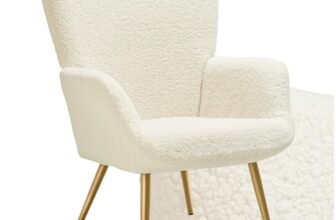 tectake® Poltrona Imbottita, Poltrona Ergonomica con Schienale e Braccioli, Poltrona Camera da Letto, Poltrona Salotto Moderna, Carico Massimo 150 kg – senza Pouf, Bouclé, Crema/Dorato