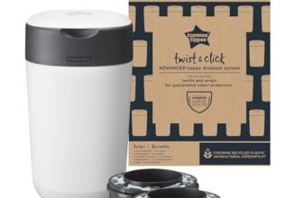 Tommee Tippee Twist and Click Mangiapannolini, confezione esclusiva con 2 ricariche, protezione garantita da odori e germi, grande capacità (la confezione può variare)