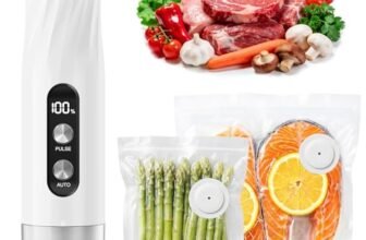 Babacom Macchina Sottovuoto Alimenti Compatto con Serbatoio Acqua Visibile, 60kPa Potente Vacuum Sealer, Sigillatura Auto a Un Tocco e Mode Impulsi, Ricaricabile 1800 mAh, 20 Sacchetti Riutilizzabili