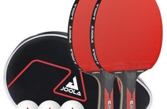JOOLA Set da Tennis da Tavolo Duo Carbon 2 racchette da ping pong + 3 palline + 1 Borsa Portatile rosso/nero, 6 pz