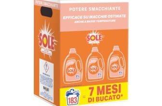 Sole Detersivo Lavatrice Potere Smacchiante 183 Lavaggi, Formula igienizzante, Detersivo Lavatrice Liquido Potere Smacchiante, rimuove le macchie a basse temperature