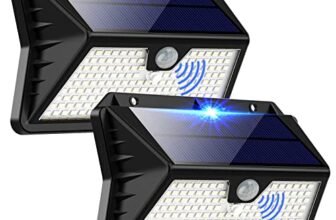 Luce Solare LED Esterno, Faretto LED da Esterno con Sensore di Movimento, 185 LED/ 3 Modos Lampada Solare da Esterno, IP65 Impermeabile LED Lampione per Giardino, Parete, Garage(2 Pezzi Bianco Freddo)