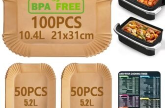 Anhow 200 Pezzi Carta Forno per Friggitrice ad Aria, 31x21cm e 20x16cm, Carta Forno per Cosori Airfryer Twinfry Doppio Zona Airfryer/Cecotec DuoSize 9000/Ninja AF500EU, Food-Grade BPA Free,FDA e LFGB