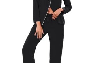 Bresdk Pigiama Donna Invernale Lungo Cotone Scollo V Aperto Davanti con Bottoni e Pantaloni Lunghi Borse Laterali a Maniche Lunghe Due Pezzi Set Pigiami Ospedale Parto con Tasca Nero S