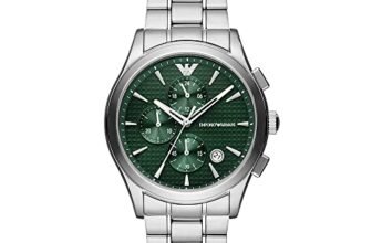 Emporio Armani Orologio Uomo, movimento cronografo, cassa 42 mm in acciaio inossidabile riciclato almeno 50% e bracciale in acciaio inossidabile riciclato almeno 50%, AR11529, Argento e verde