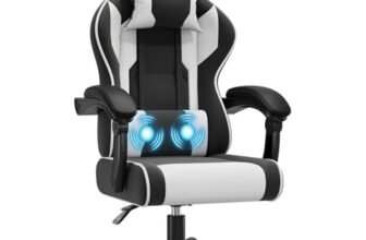 JUMMICO JETSTREAM Poltrona Gaming Ergonomica Con Poggiapiedi, Poggiatesta, Massaggio E Sollevamento Pneumatico, 150 Kg, bianco e nero