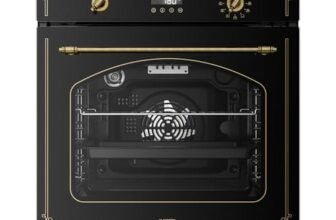 Klarstein Victoria Pyro Forno da Incasso 60 cm – 76L, 11 Funzioni, Pirolitico, Classe A, Design Retrò, Forno Elettrico Ventilato, Pulizia Facile, Manopole Dorate, Nero