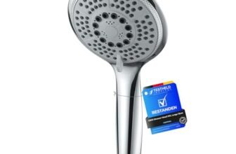 GRIFEMA COMPLENTO-G803 Manopola Doccia Grande (G1 / 2 pollici, Diametro 120 mm), Soffione Doccia con 5 modalità Spray, Argento/Cromo