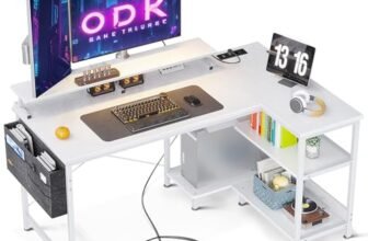 ODK Scrivania Angolare Reversibile, 120x80cm Scrivania Gaming a L con Porta di Ricarica USB e Presa di Corrente, Tavolo a L per Casa Ufficio, Bianco