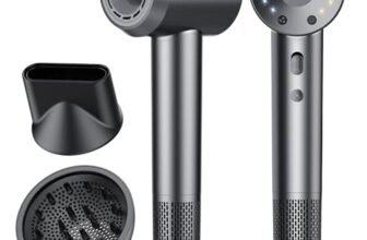 Asciugacapelli, 160.000 Giri/min Phon Capelli Professionale con 500 Milioni Ioni Negativi, 3 Velocità & 4 Temperature, Basso Rumore, Diffusore Magnetico e Ugello Inclusi