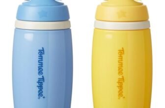 Tommee Tippee Tazza Termica con Beccuccio Flessibile, 266 ml, Borraccia Anti-goccia dai 12 Mesi, con Strato Isolante per Mantenere Fresche le Bevande, Colori Azzurro e Giallo, confezione da 2