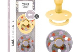 BIBS Colour Liberty Ciuccio confezione da 2 pezzi. Privo di BPA, Tettarella tonda. Lattice di gomma naturale, Prodotto in Danimarca, Taglia 2 (6-18 mesi), Strawberries and Cream Pale Butter Mix