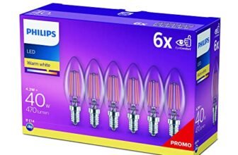 Philips LED Lampadina Oliva filamento, 6 pz, 40W, Attacco E14, Luce Bianca Calda, Non Dimmerabile