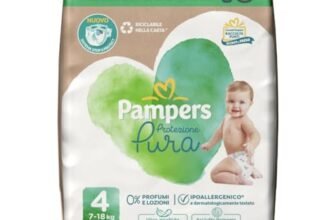 Pampers Protezione Pura, Taglia 4 (7-18 kg), Ipoallergenico, Barriera Stop&Protect, Anti-Fuoriuscite, Formato Scorta, 0% Profumo e Lozioni, Pelli Sensibili, Ultra Morbido, 76 Pannolini Bambino