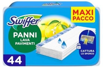 Swiffer Wet Lavapavimenti, 44 Panni Umidi, Limone, Maxi Formato, Lava Pavimenti, Pulizia Igienica Profonda, Rimuove Sporco e Batteri, per Tutti I Tipi di Pavimenti