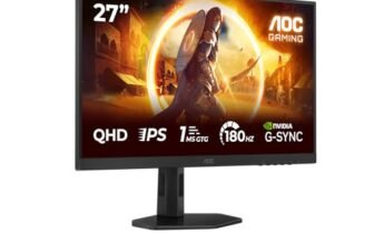 AOC Gaming Monitor Q27G4XD 27 pollici, 2560×1440, WQHD, 180Hz, Fast IPS Panel, 0.5ms MPRT, Height Adjustment, (HDMI2x 2.0 DP 1x 1.4) Adaptive Sync, HDR400, G-Sync Compatible, Nero