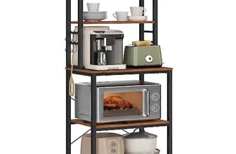 VASAGLE Scaffale Cucina, Mobile Cucina, Scaffale per Microonde, 6 Ripiani, 6 Ganci, Struttura in Acciaio, Stile Industriale, 40 x 60 x 167 cm, Marrone Vintage e Nero Inchiostro KKS024B01