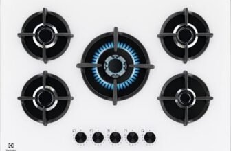 Electrolux Piano Cottura Gas EGG75372W Serie 600 Gas on Glass 75cm da Incasso, 5 Fuochi, Bruciatore Rapido, Bruciatore Wok, Precisa Regolazione della Fiamma, Sicurezza Sicurgas, 590x520cm, Bianco