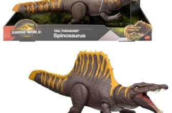 Mattel Jurassic World La Rinascita, personaggio giocattolo, action figure Spinosauro Coda Letale con 2 mosse d’attacco, snodabile e con dettagli di qualità cinematografica, gioco digitale, JGB57