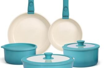 GiPP 11 Pezzi Set Di Padelle Con Rivestimento Ceramico Antiaderente, Set Di Padelle Con Manici Staccabili, Atossiche Compatibili Con Induzione, Forno E Lavastoviglie, Blu Gradiente