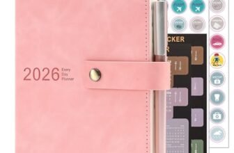 Agenda accademica 2026, agenda giornaliera, A5, una pagina per giorno, agenda giornaliera da gennaio 2026 a dicembre 2026, agenda con copertina rigida, penna, segnalibri, schede mensili, adesivi e