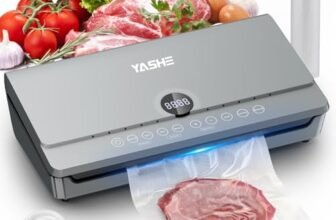 YASHE Macchina Sottovuoto Alimenti 80KPa, 10 in 1 Macchina Sottovuoto con Coperchio Magnetico, Doppio Sigillo e Doppia Pompa, Vano Porta Rotolo Integrato, Tubo, 1 Rotolo da 20x300cm Incluso
