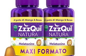 ZzzQuil Natura, Melatonina Per Dormire, Integratore con Melatonina pura ed Estratti Di Valeriana, Camomilla e Lavanda, Maxi Formato 2×72 Pastiglie Gommose, Gusto Mango e Banana