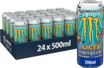 Juiced Monster Aussie Lemonade, Bevanda Energetica al Gusto Limonata con Miscela Energetica e 160 mg di Caffeina, 24 Lattine da 500 ml