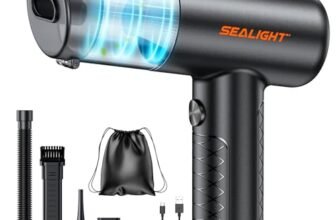 SEALIGHT Aspirabriciole Senza Fili, 32000Pa 4-in-1 Aspirapolvere Auto Cordless, One-Touch Dust Dump con 400000 RPM Motore Brushless, Mini Aspirapolvere Potente per Casa, Ufficio, Auto, Capelli