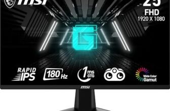 MSI G255F Monitor Gaming 24,5″, 180 Hz, 1ms, Rapid IPS, FHD (1920×1080), Adaptive SYNC, Night Vision, Anti-flickr, Less Blue Light – Display Port 1.2a / HDMI 2.0b