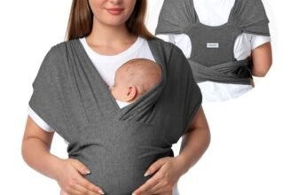 Momcozy Fascia Neonato Con Fibbia, Wrap/Marsupio Regolabile In Rete Traspirante Air-Mesh, Facile Da Indossare, 3,6–15 Kg, Vita 76–119 Cm,nero/grigio