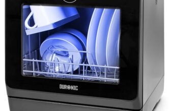 Duronic DW5 BK Lavastoviglie Libera Installazione 950W Lavastoviglie Piccola Mini Lavastoviglie per piccole cucine spazi ridotti Lavastoviglie da tavolo 7 programmi lavapiatti automatico