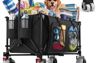 JUMMICO Carrello Pieghevole Tutto-Terreno 200L con Freno di Stazionamento Portata 150kg, Ruote in PU Rimovibili e Manico Regolabile, Borsa Laterale 25L Robusto, per Spiaggia, Parco, Spesa, Campeggio