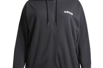 adidas Femme Essentials Linear Full Zip French Terry Hoodie, Black/White, M