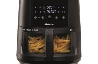 Ariete 4630 Friggitrice ad aria 9L, 1500 W, Capacità 9L, Capacità di cottura 2,5kg, 8 programmi preimpostati, Temperatura fino a 200°, Cestello trasparente, BPA Free, Nero