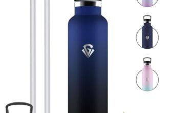 Mujigaga Borraccia Termica, Riutilizzabile Borraccia 1 litro, Senza BPA Bottiglia Termica con Cannuccia, Senza Perdite Borracce Termiche per Palestra, Sport, Lavoro