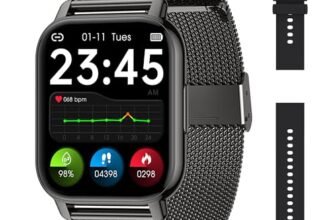 Popglory Smartwatch Uomo Donna Chiamate e Whatsapp, AI Orologio Contapassi 100+ Sports, Assistente, Salute 24/7, Pressione Sanguigna, Cardiofrequenzimetro, SpO2 Sonno, 2 Cinturini per Android iOS
