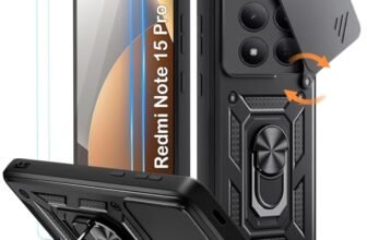 Yohii Militare Antiurto Cover per Xiaomi Redmi Note 15 Pro 5G (Nicht für 4G) con 2 Vetro Temperato è Copriobiettivo Scorrevole e 360°Metallo Anello Supporto, TPU+PC AntiGraffio Custodia, Nero