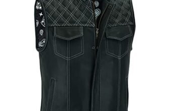 Leatherick Groove Club Gilet Pelle Uomo – Fodera In Raso Paisley Tradizionale Con Cuciture a Rombi Bianche (2XL – EUR60)