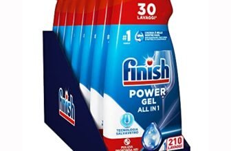 Finish Powergel Detersivo Lavastoviglie 100% Stoviglie più Protette, Gel Lavastoviglie, 210 Lavaggi, 7 confezioni da 30 Lavaggi di Liquido Lavastoviglie